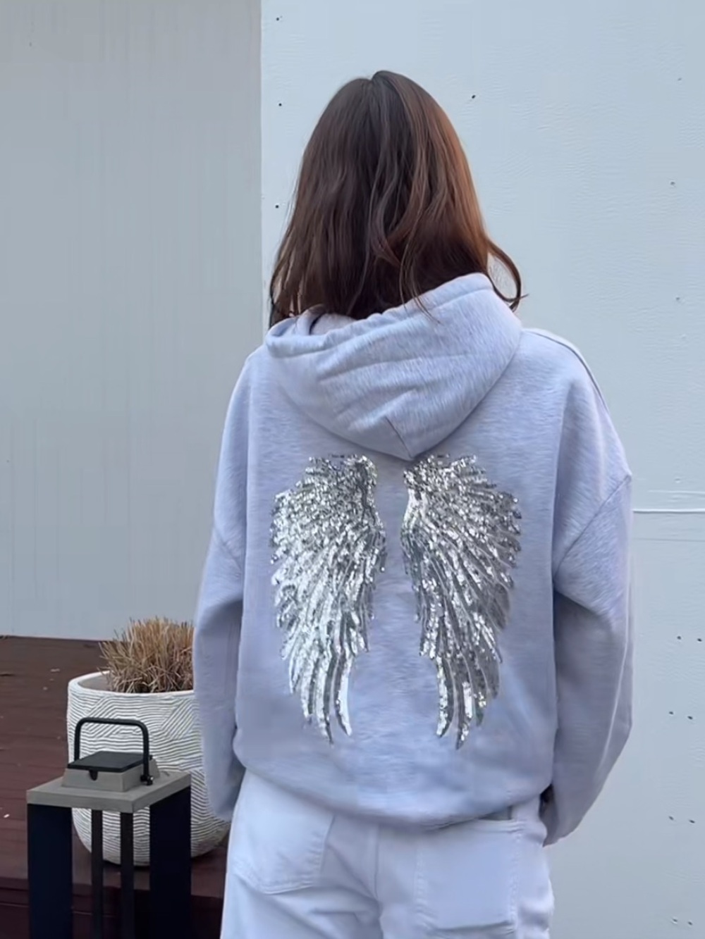 SUBDUED angel wings sequin hoodie gray size 0 XXS